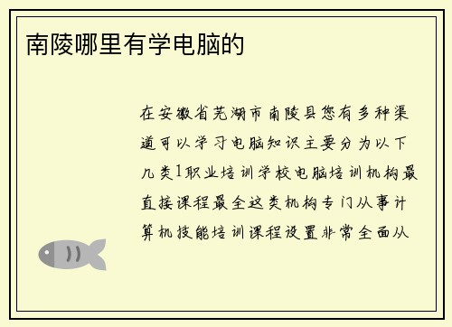 南陵哪里有学电脑的